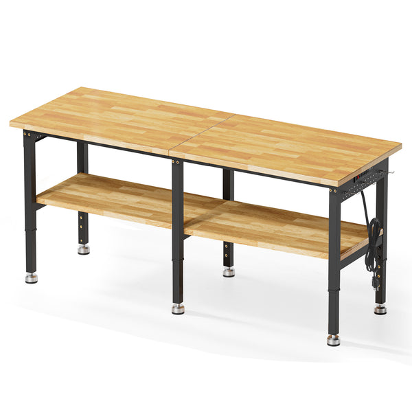 MUWOOD 72-inch Adjustable Height Workbench with Adjustable Height, Wood Worktop, 5000 LBS Load Capacity for Garage, Workshop